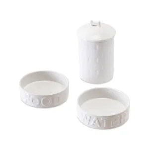 3 PIECE SET CLASSIC WATER AND FOOD BOWL WHITE AND MANOR TREAT JAR
