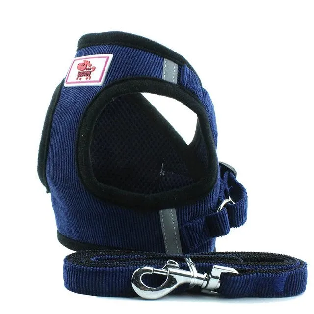 Adjustable Corduroy Mesh Warm Walking Dog Cat Harness Vest with Leash