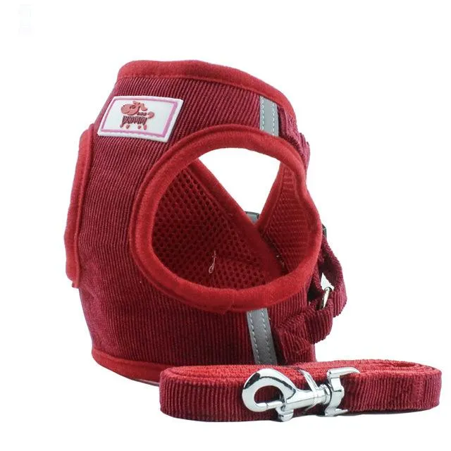 Adjustable Corduroy Mesh Warm Walking Dog Cat Harness Vest with Leash