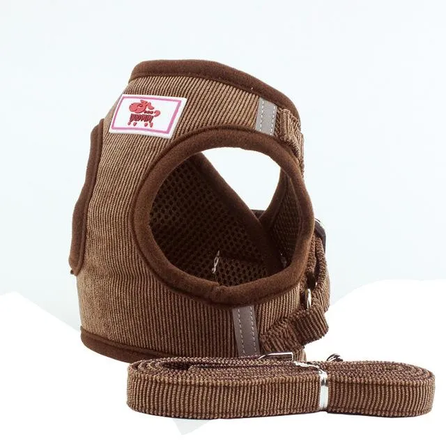 Adjustable Corduroy Mesh Warm Walking Dog Cat Harness Vest with Leash