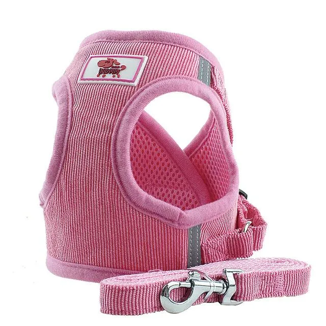Adjustable Corduroy Mesh Warm Walking Dog Cat Harness Vest with Leash