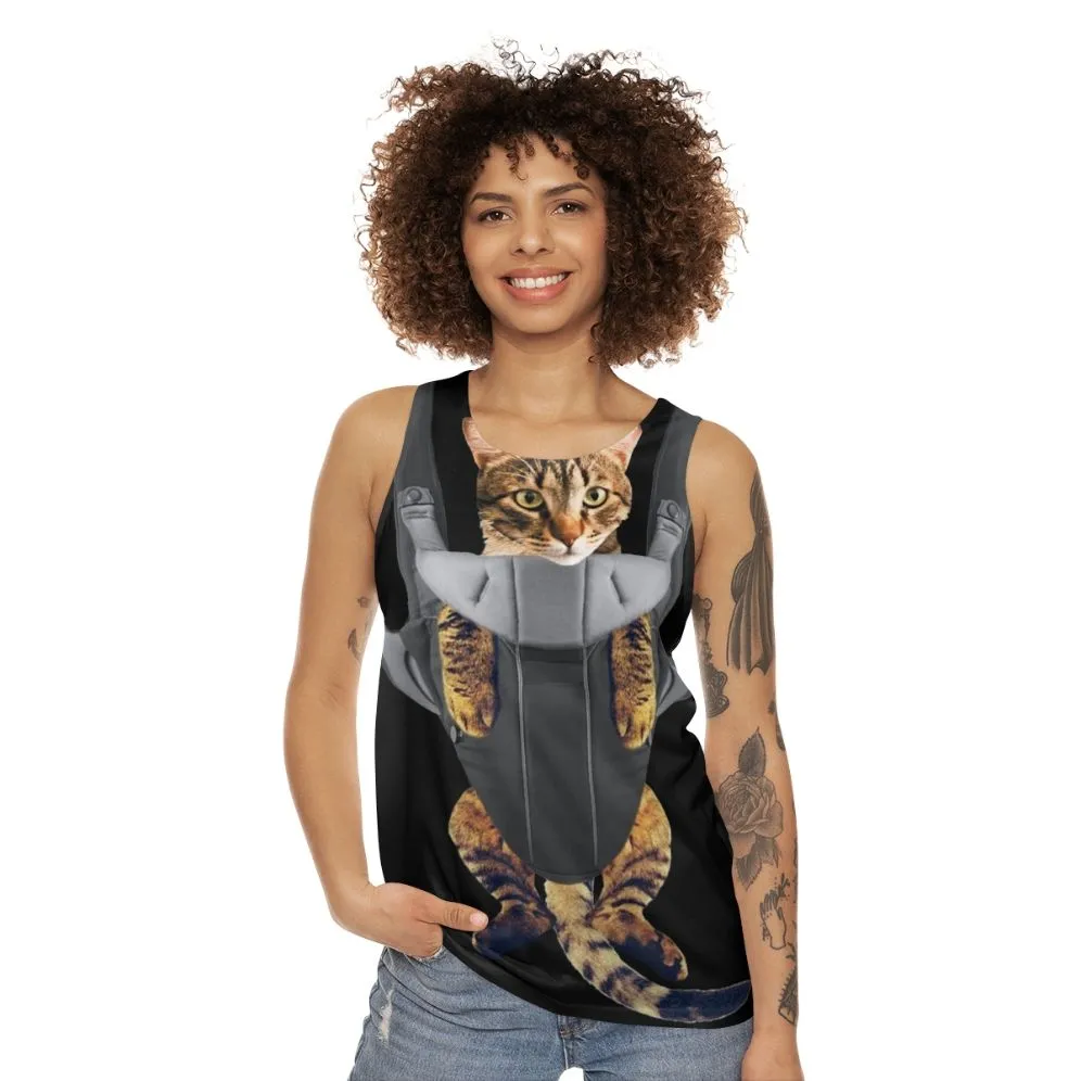 Adorable Cat in Baby Carrier Unisex Tank Top 2