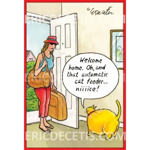 Automatic cat feeder Birthday Card Eric Decetis 30446