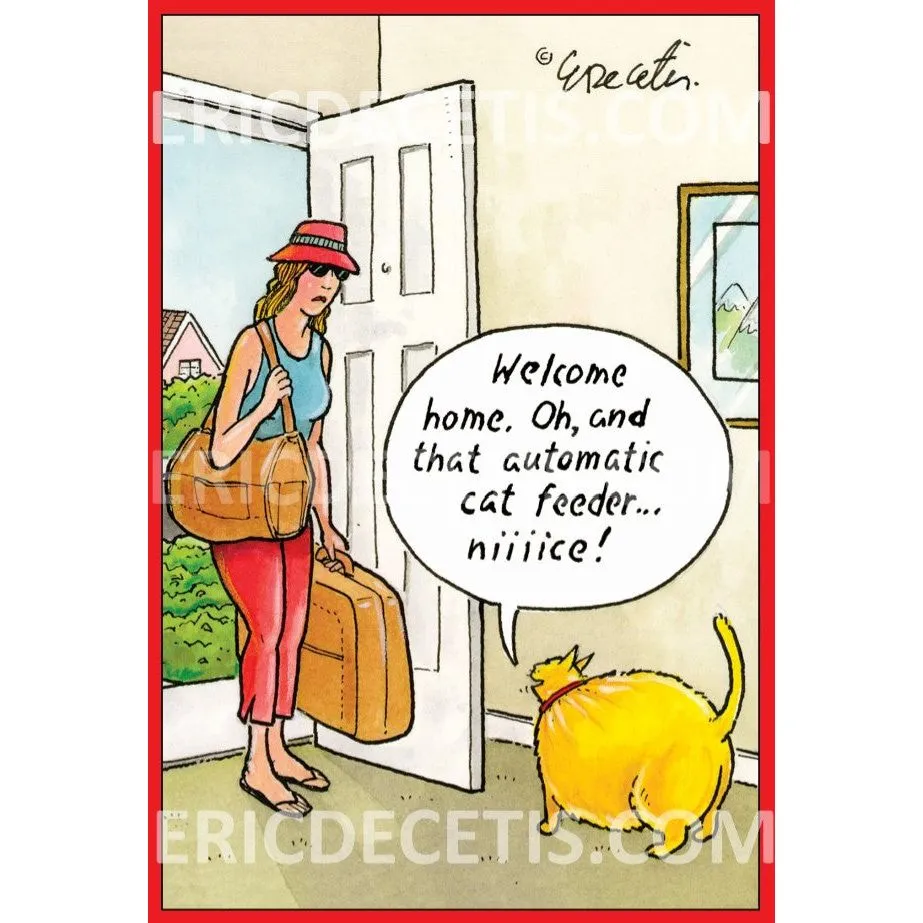 Automatic cat feeder Birthday Card Eric Decetis 30446