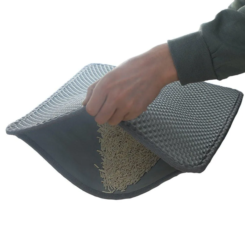 Cat Litter Mat Catcher - Grey Honeycomb Double Layer Design - S / L