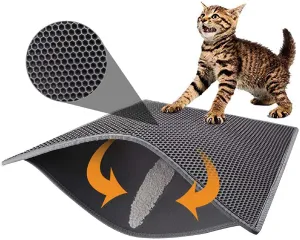 Cat Litter Trapper Mat- 76 x 61 cm Honeycomb Double Layer -Traps Messes, Easy Clean and Durable, Non Toxic Trapper Rug Suitable for Litter Tray（Black）