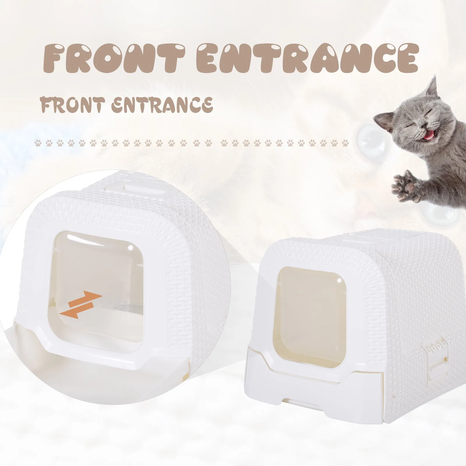 Cats Plastic Enclosed Litter Box w/ Scoop White