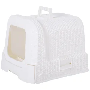 Cats Plastic Enclosed Litter Box w/ Scoop White