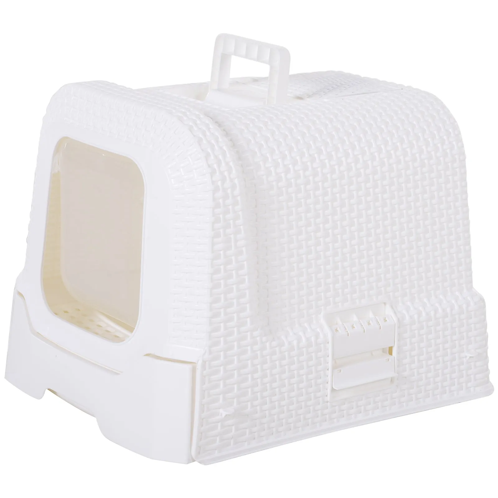 Cats Plastic Enclosed Litter Box w/ Scoop White