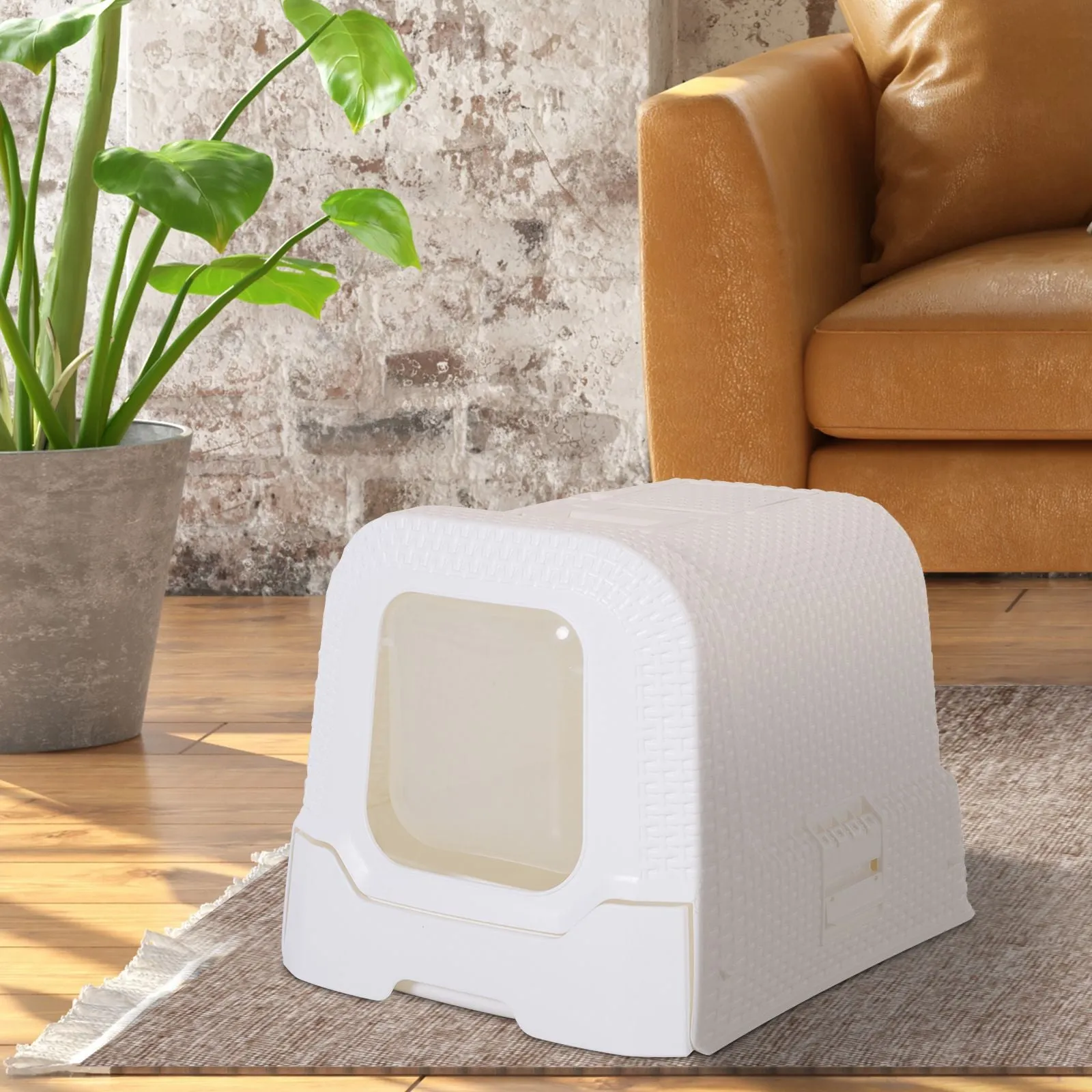 Cats Plastic Enclosed Litter Box w/ Scoop White