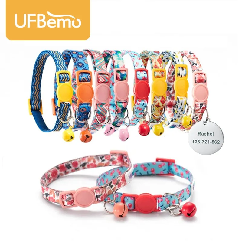 Dog Puppy Cat Collar with Bell Adjustable ID Tag Name