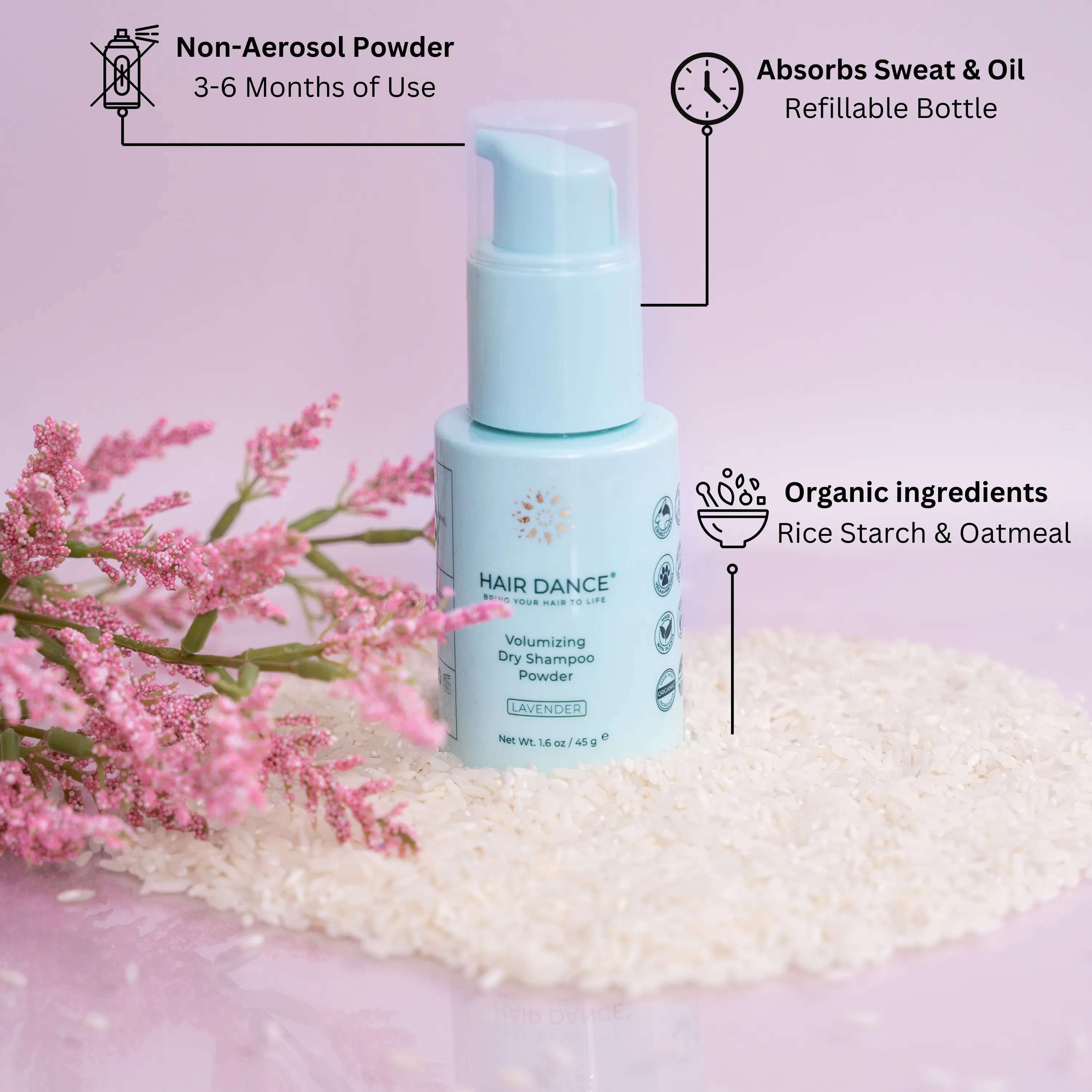 Dry Shampoo Powder | Non-Aerosol | Natural & Organic | Jumbo Size | Made in USA, No Benzene, Vegan, Cruelty Free, Talc Free | Lavender Oil Scent | 1.6 Ounce