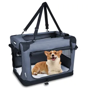 Jespet Indoor & Outdoor 3-Door Collapsible Soft-Sided Dog, Cat & Small Pet Crate, Gray, 27''