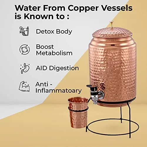 Kuber Copper Water Bottle & Water Dispenser Combo Set|with Added Health Benefits of Copper|Ergonomic Design & Easy to Clean|Pack of 2|5 Liters & 950 ML|Copper