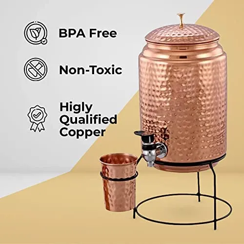 Kuber Copper Water Bottle & Water Dispenser Combo Set|with Added Health Benefits of Copper|Ergonomic Design & Easy to Clean|Pack of 2|5 Liters & 950 ML|Copper