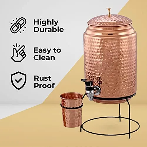 Kuber Copper Water Bottle & Water Dispenser Combo Set|with Added Health Benefits of Copper|Ergonomic Design & Easy to Clean|Pack of 2|5 Liters & 950 ML|Copper