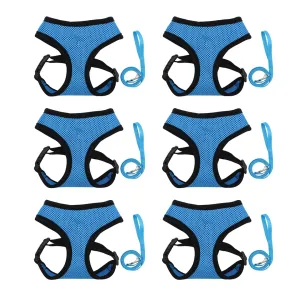 Kuber Industries Reflective Dog Harness with Adjustable Leash|Breathable Polyester Mesh Fabric with Top Carry Handle|Small Size|HAT-818|Comfortable No-Pull Grip|Quick Release Buckles|Blue (Pack of 6)