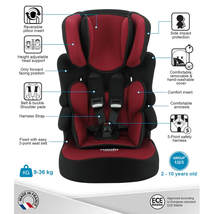 Nania Beline Carseat For Group 1/2/3 (Bordeau)