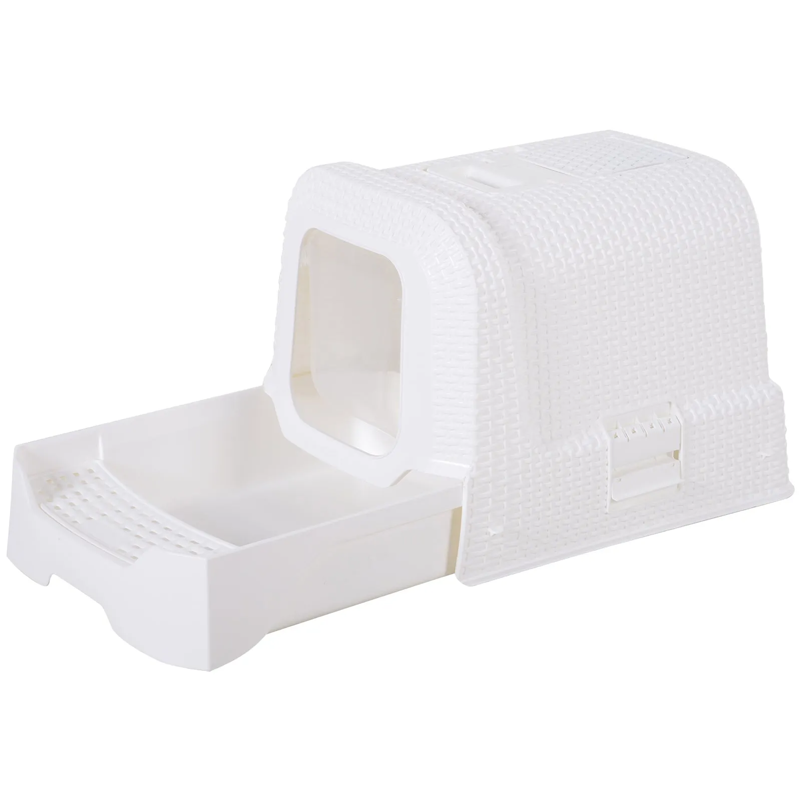 Pawhut Large Litter Box Self Cat Toilet Fully Enclosed Kitten Pan w/Scoop White