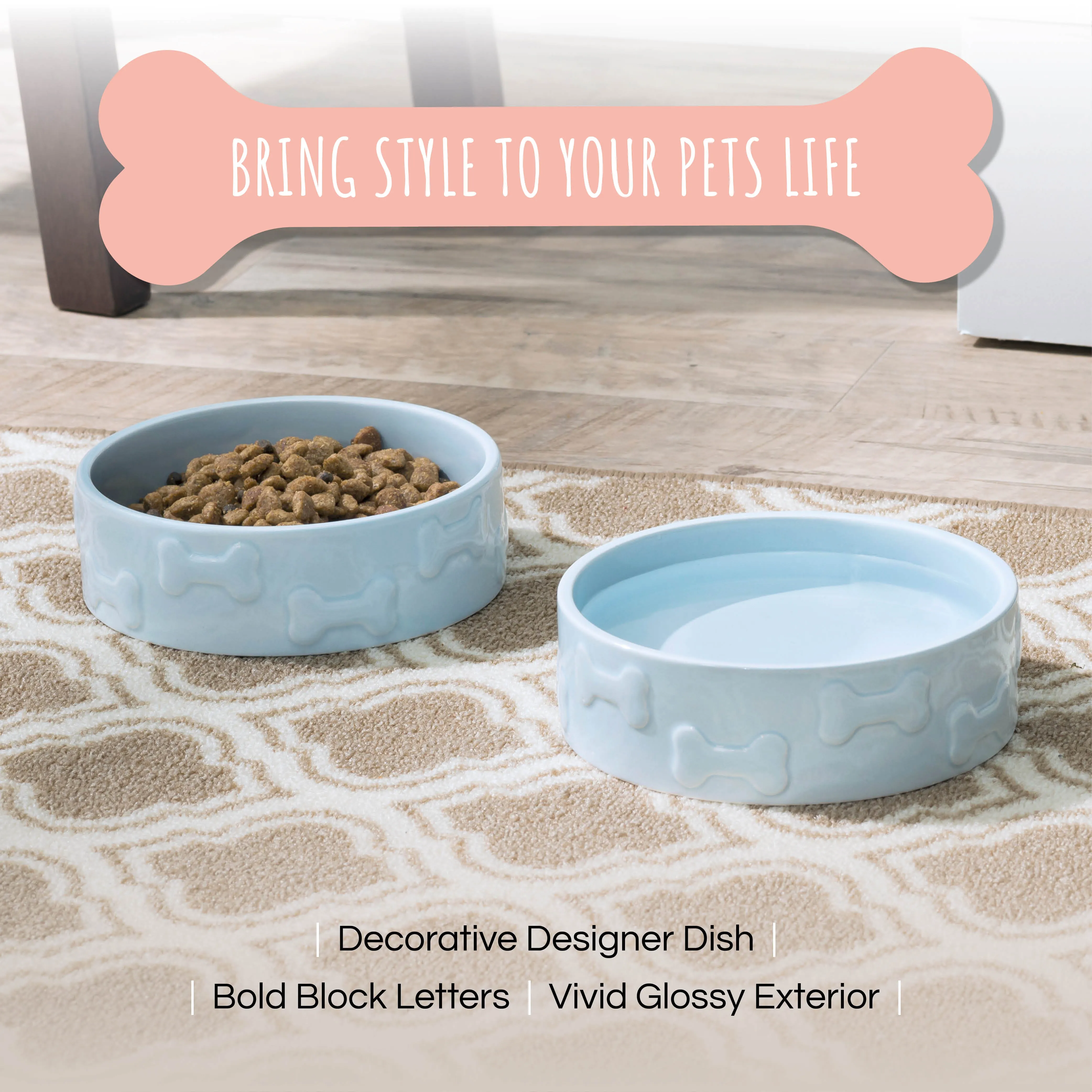 SET OF TWO MANOR PET BOWLS - BLUE