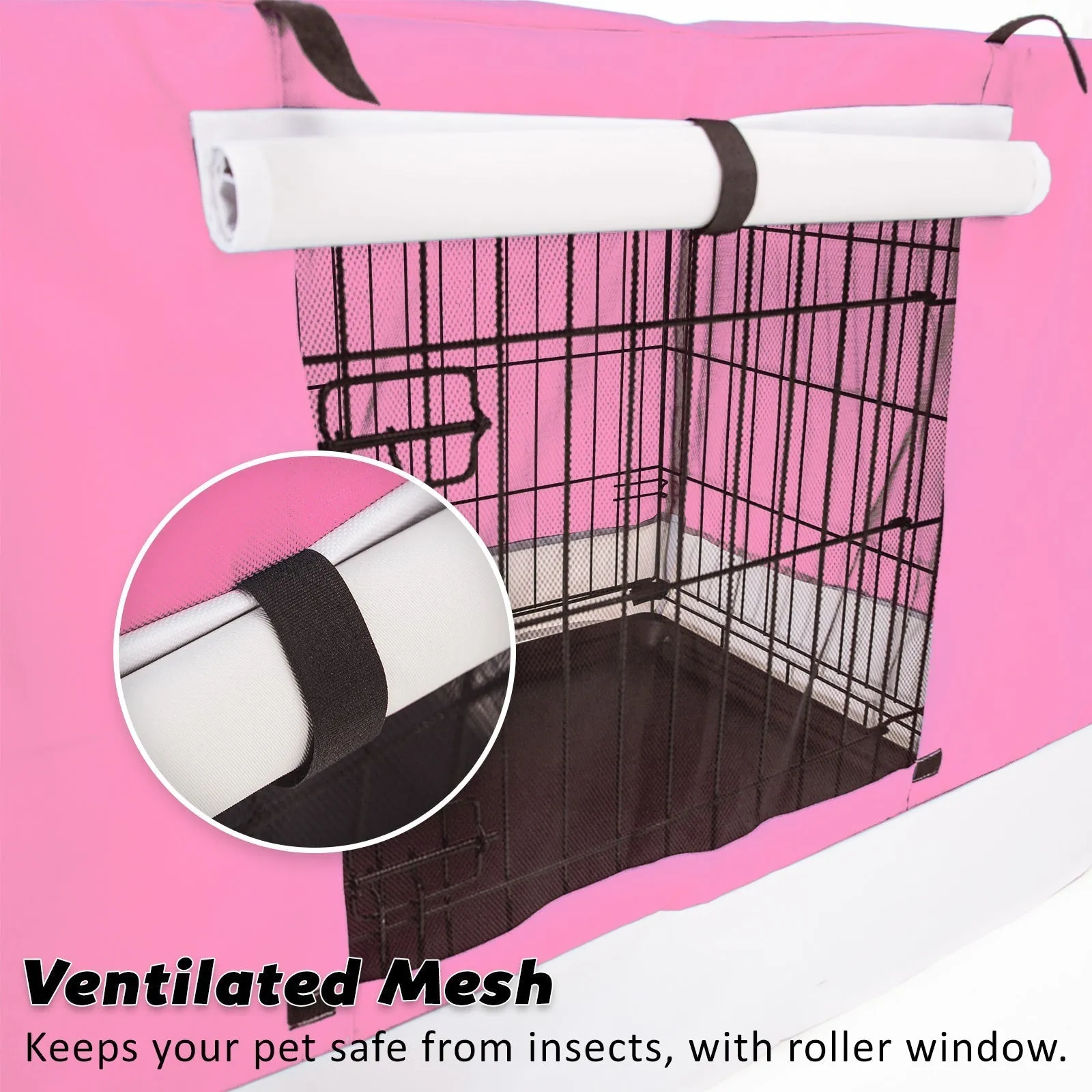 Wire Dog Cage Crate 42in with Tray   Cushion Mat   Pink Cover Combo