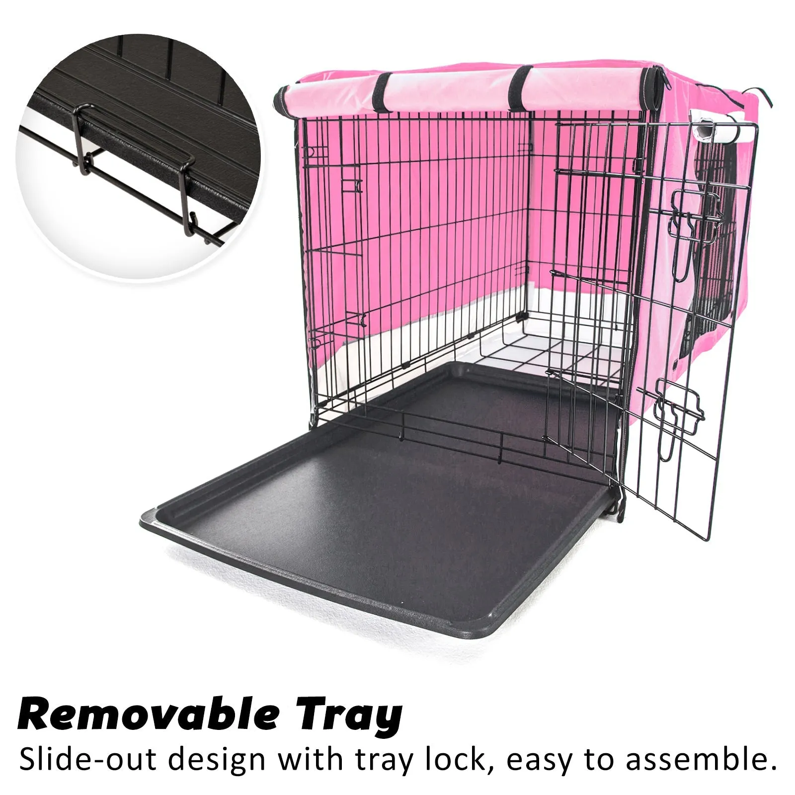 Wire Dog Cage Crate 42in with Tray   Cushion Mat   Pink Cover Combo