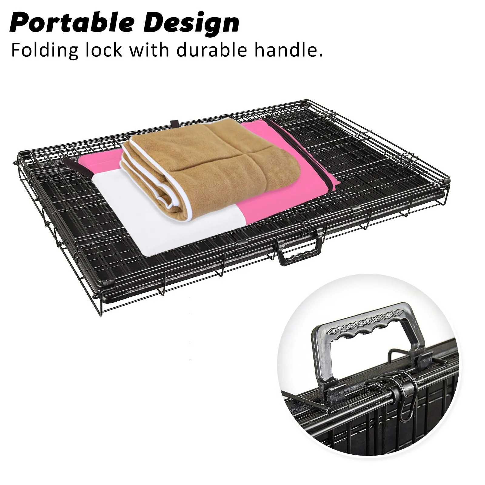 Wire Dog Cage Crate 42in with Tray   Cushion Mat   Pink Cover Combo